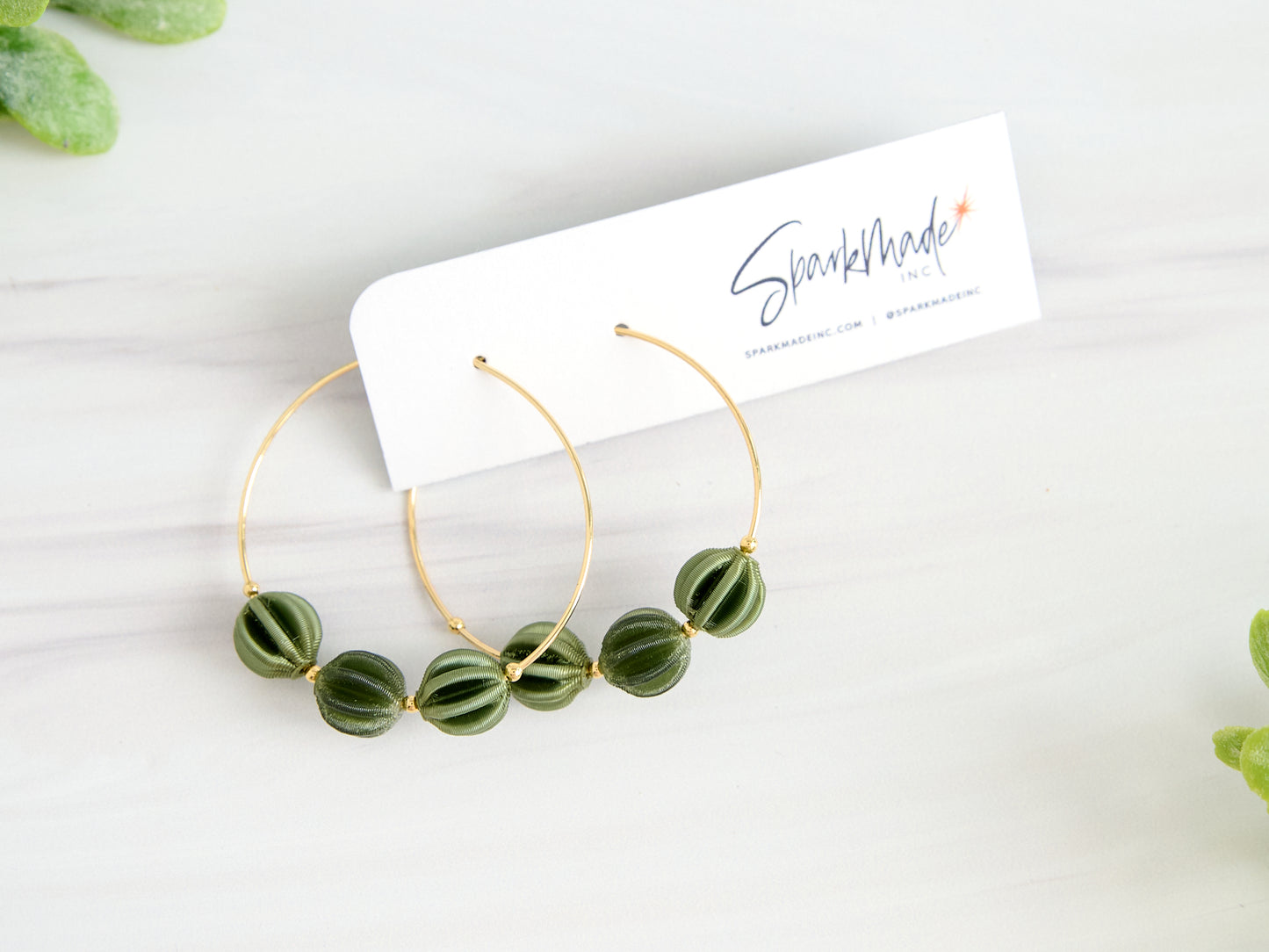 Burlesque 3D Printed Hoop Earrings Green