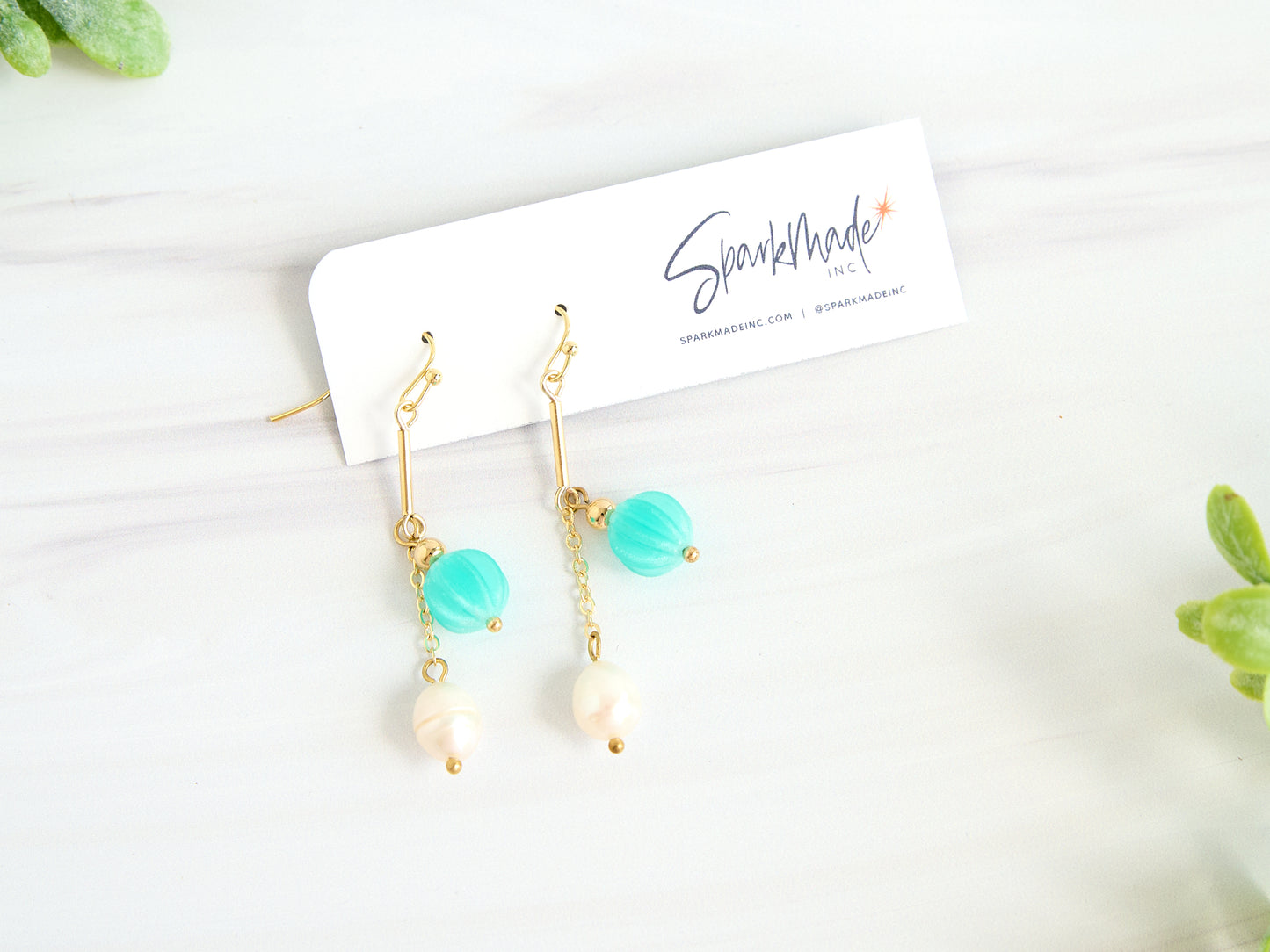 Burlesque Pearl 3D Printed Earrings Blue