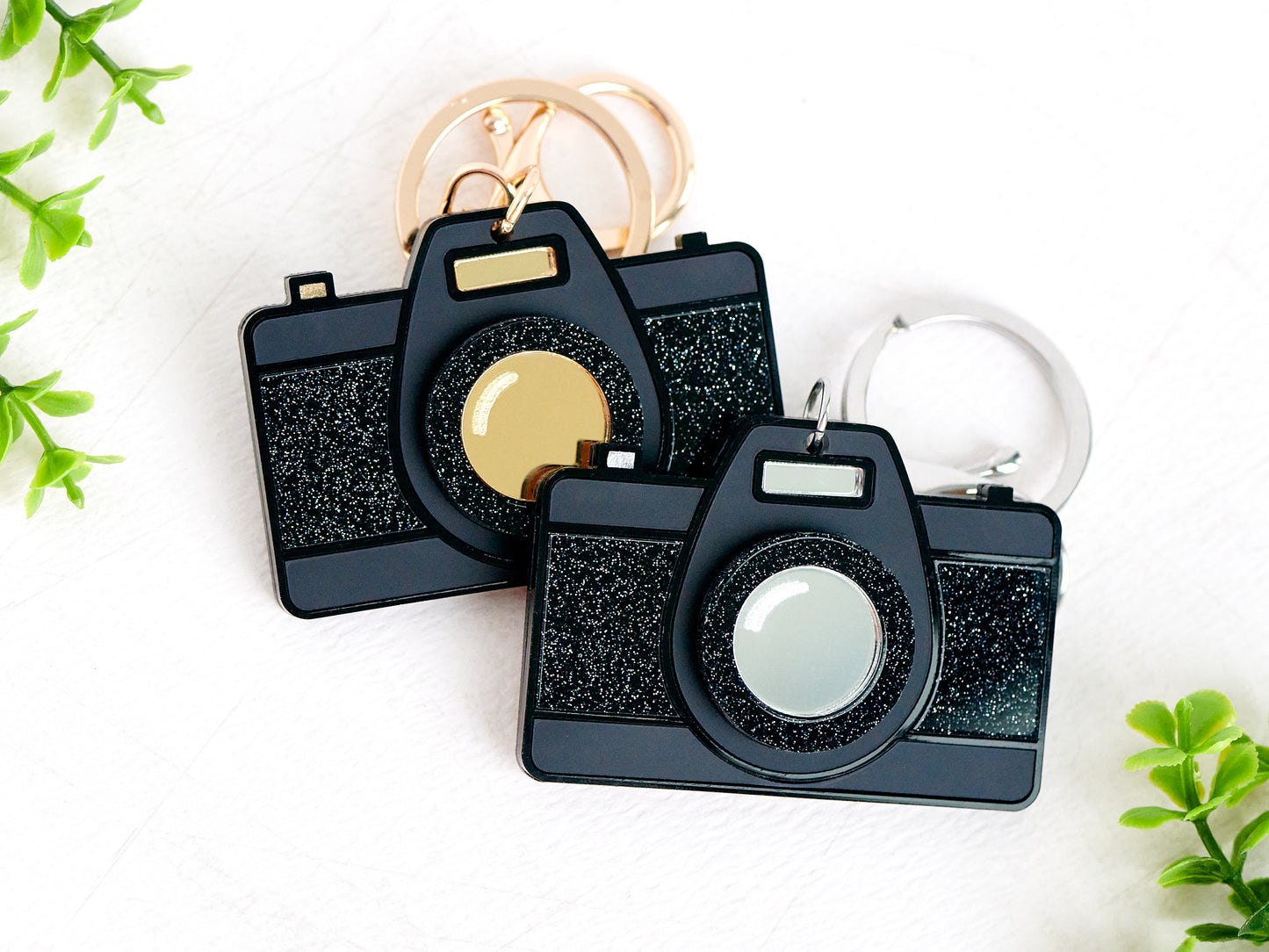 Personalized Fashion Glitter Acrylic Camera Keychain Bag Tag Accessory