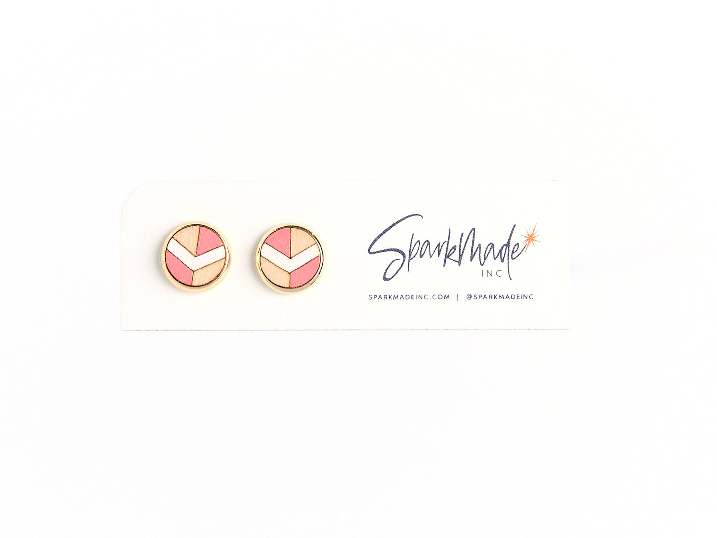 Chevron Hand Painted Stud Earrings - Pink