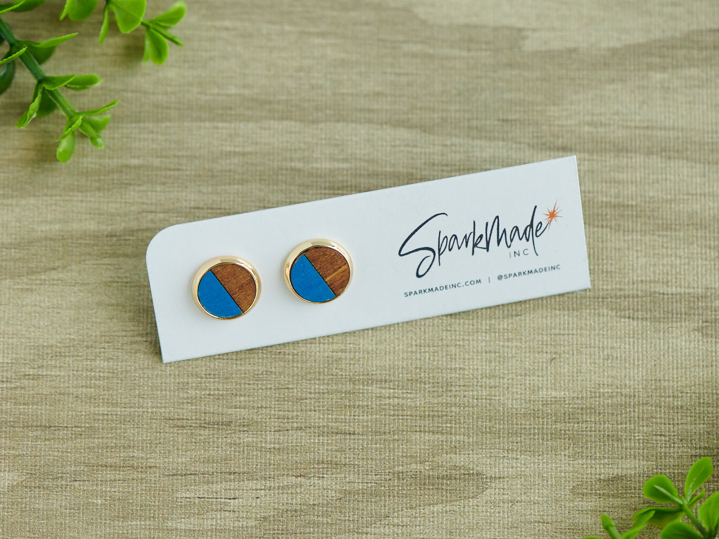 Color Split Hand Painted Stud Earrings - Blue