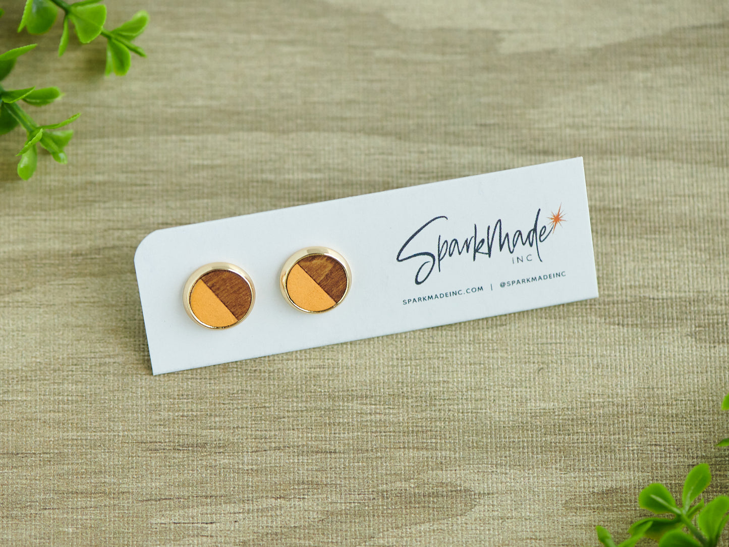 Color Split Hand Painted Stud Earrings - Orange