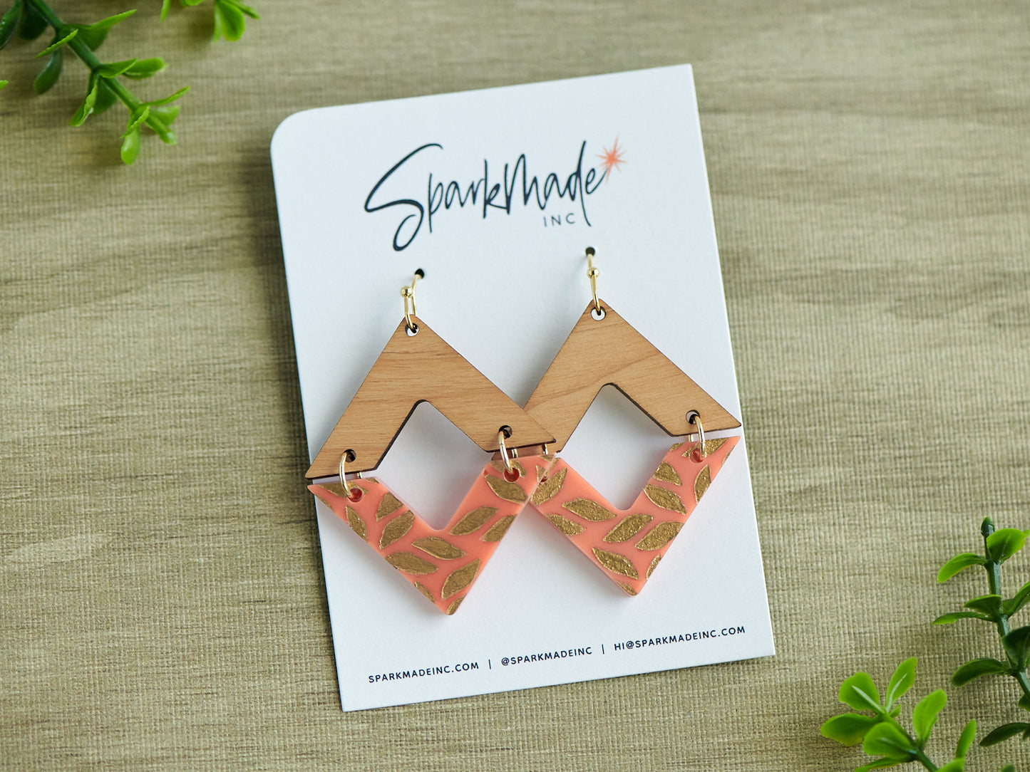 Golden Engraving Dangle Diamond Earrings - Orange