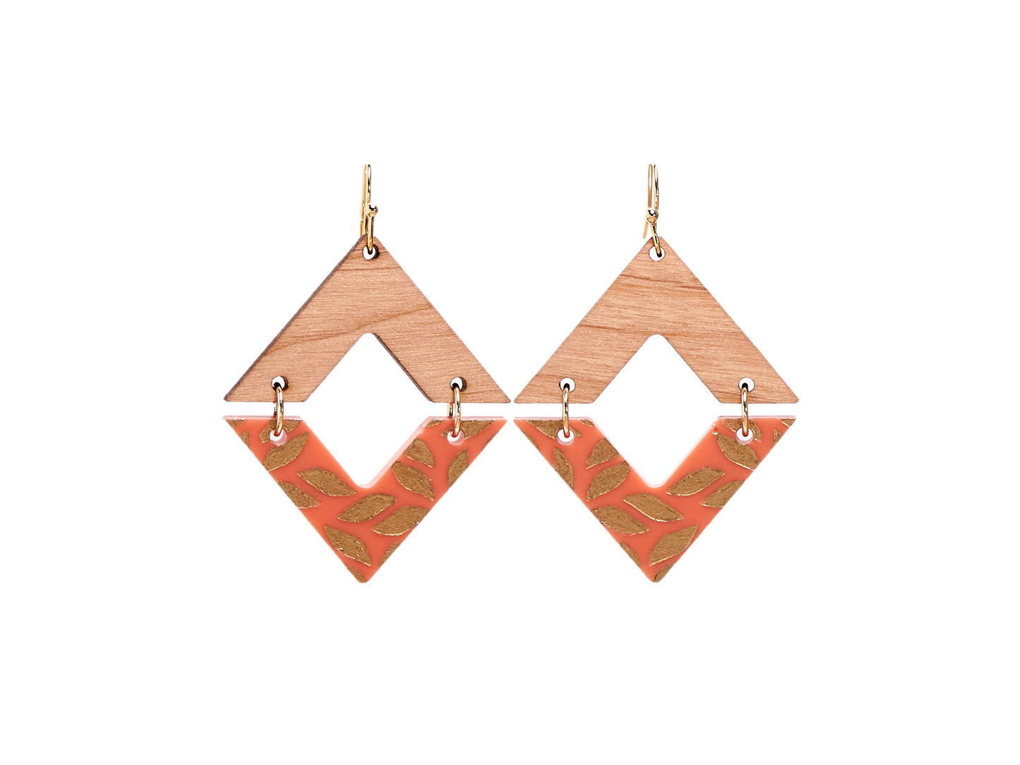 Golden Engraving Dangle Diamond Earrings - Orange
