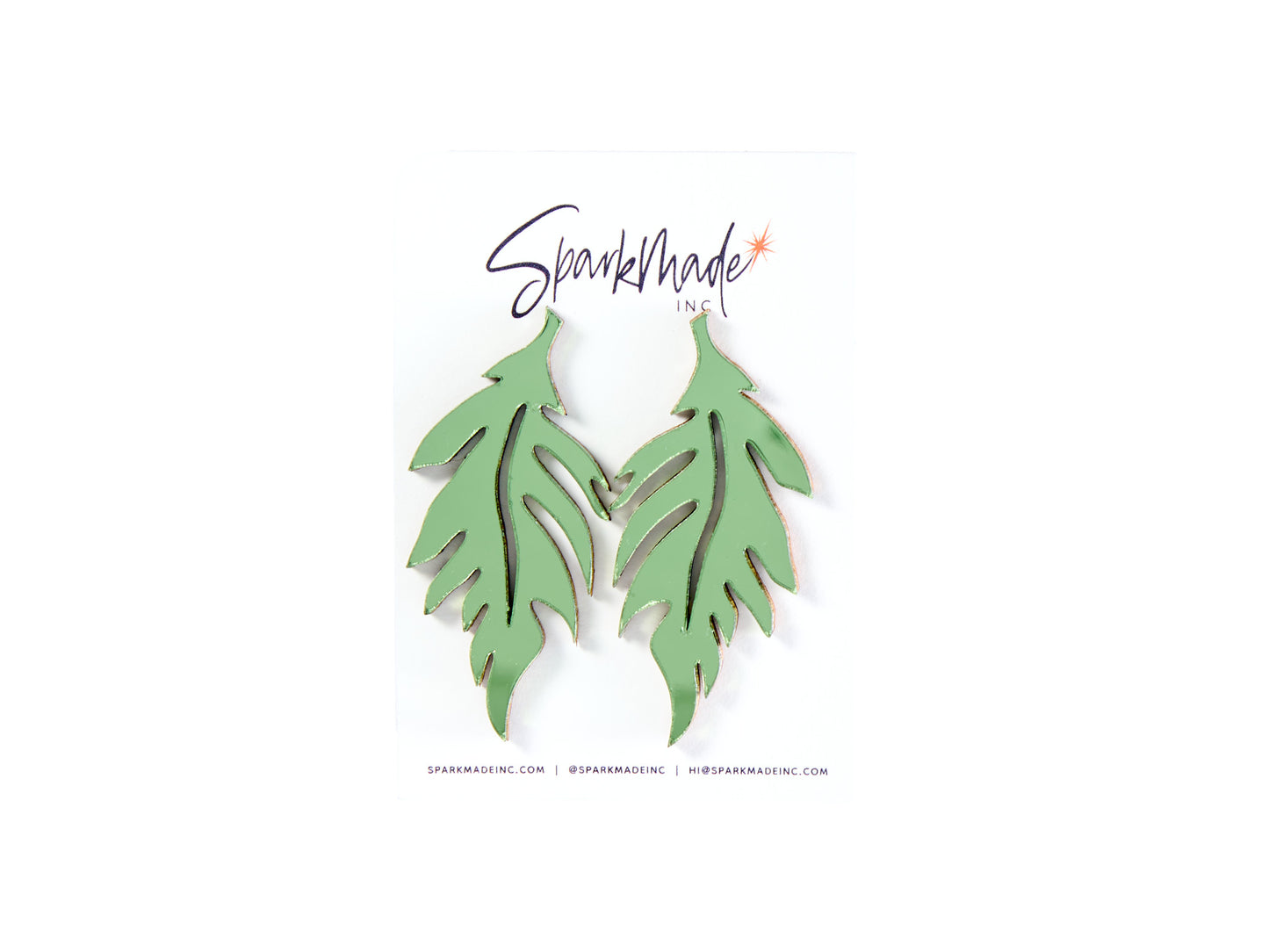 Mirror Leaf Green Stud Earrings