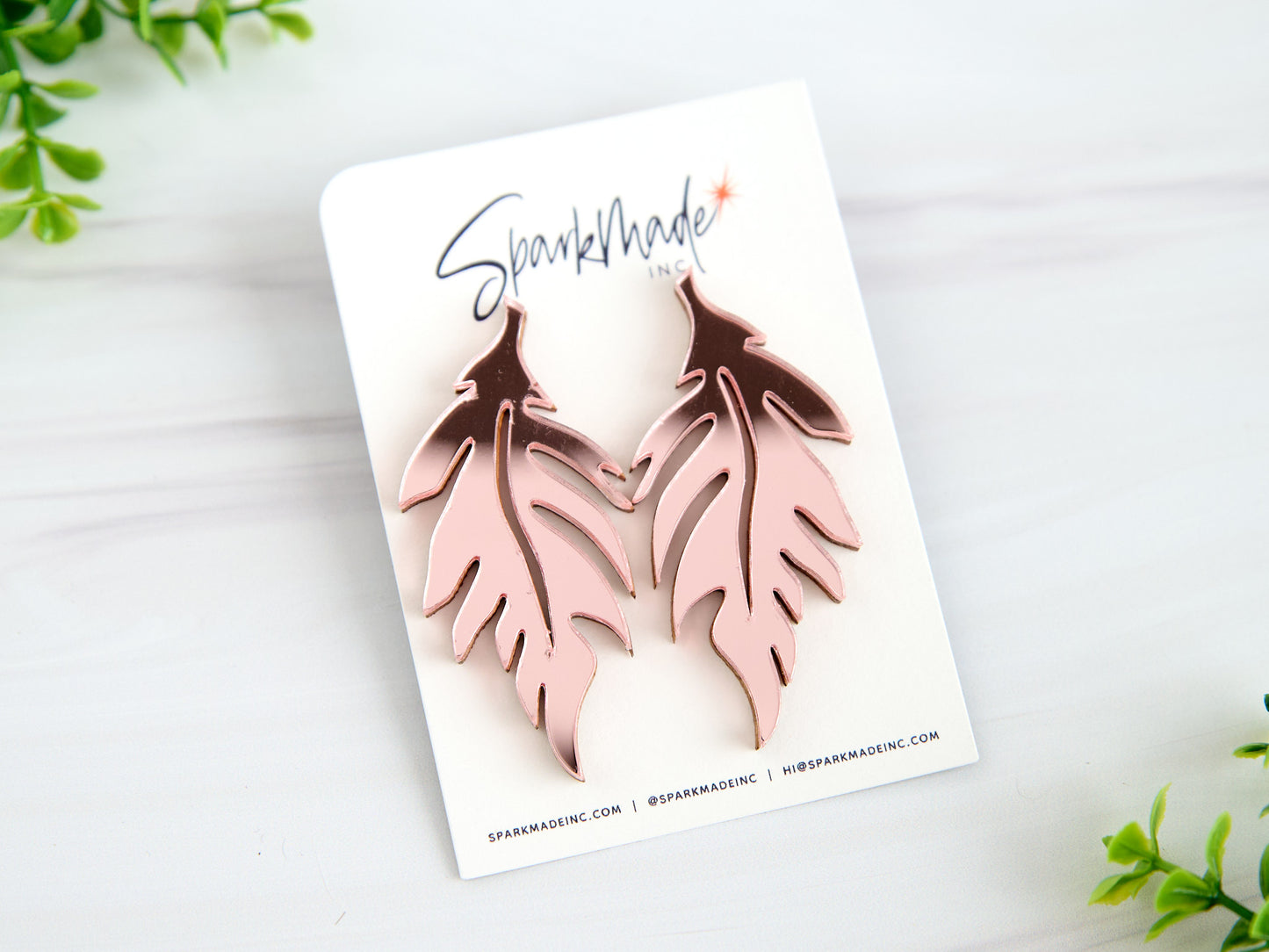 Mirror Leaf Pink Stud Earrings