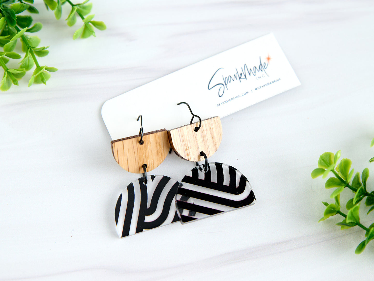 Black Pattern Half Circle Earrings