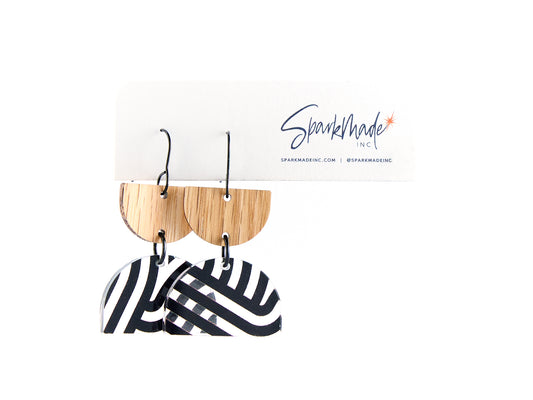 Black Pattern Half Circle Earrings