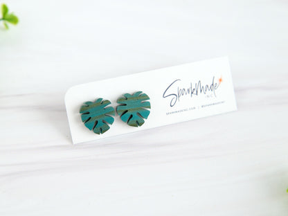 Brushed Monstera Stud Earrings