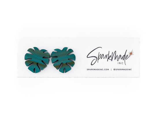 Brushed Monstera Stud Earrings