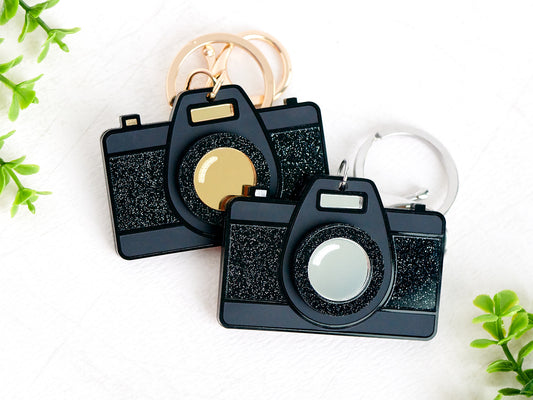 Personalized Fashion Glitter Acrylic Camera Keychain Bag Tag Accessory