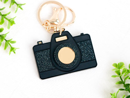 Personalized Fashion Glitter Acrylic Camera Keychain Bag Tag Accessory