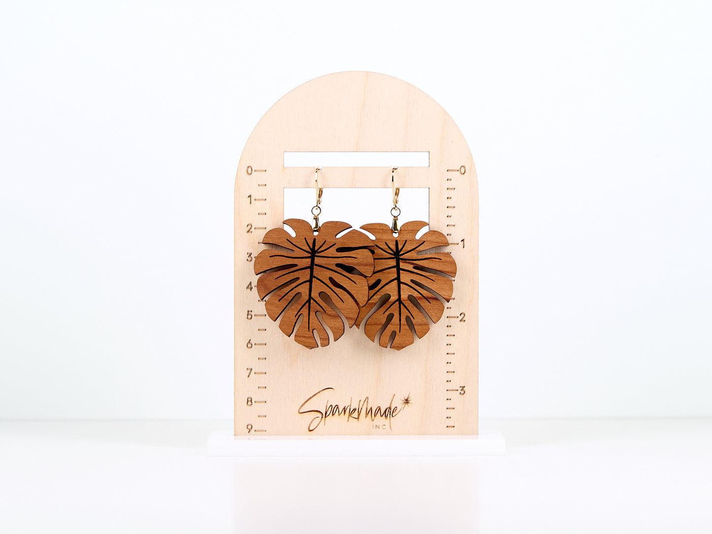 Cherry Hardwood Monstera Earrings