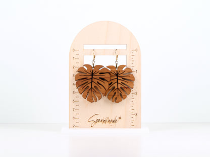 Cherry Hardwood Monstera Earrings