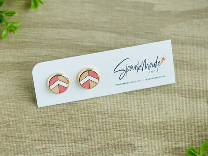 Chevron Hand Painted Stud Earrings - Pink