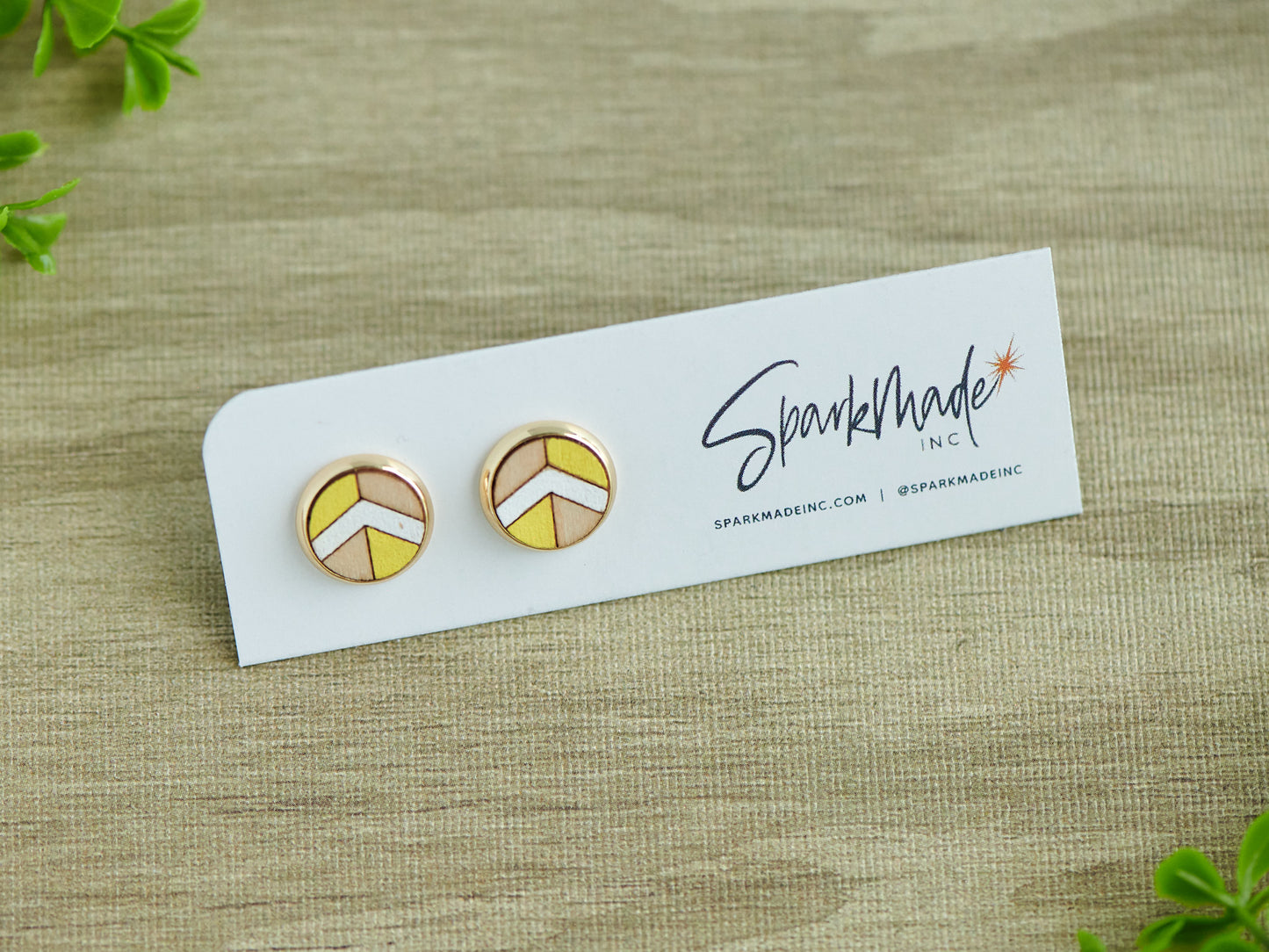 Chevron Hand Painted Stud Earrings - Yellow
