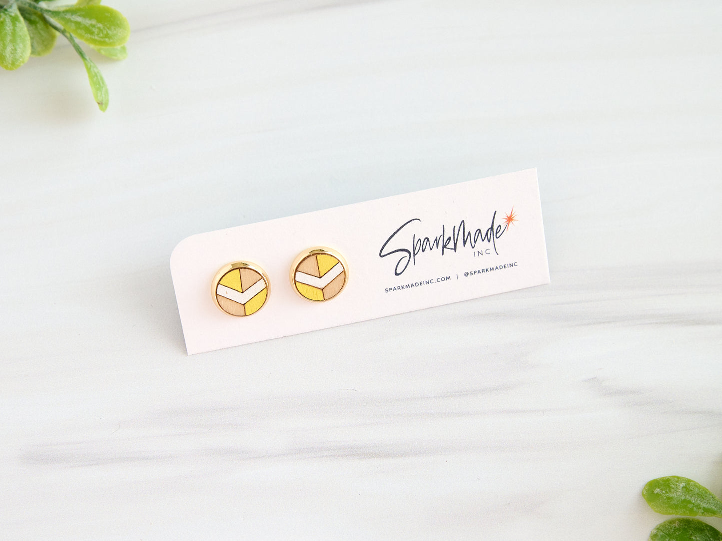 Chevron Hand Painted Stud Earrings - Yellow