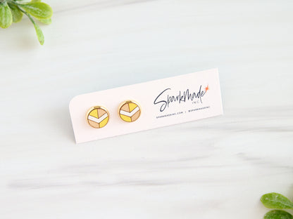 Chevron Hand Painted Stud Earrings - Yellow