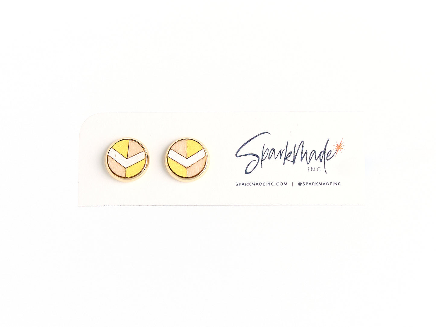 Chevron Hand Painted Stud Earrings - Yellow