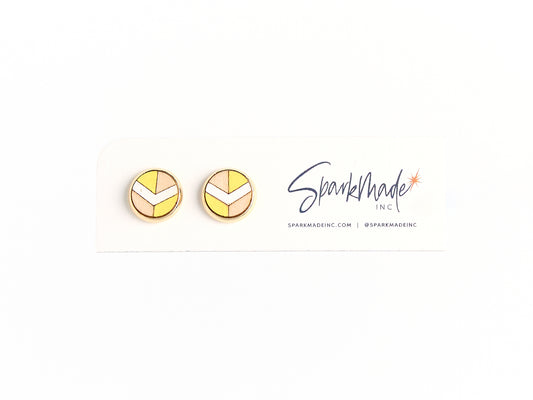 Chevron Hand Painted Stud Earrings - Yellow