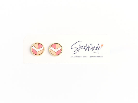 Chevron Hand Painted Stud Earrings - Pink