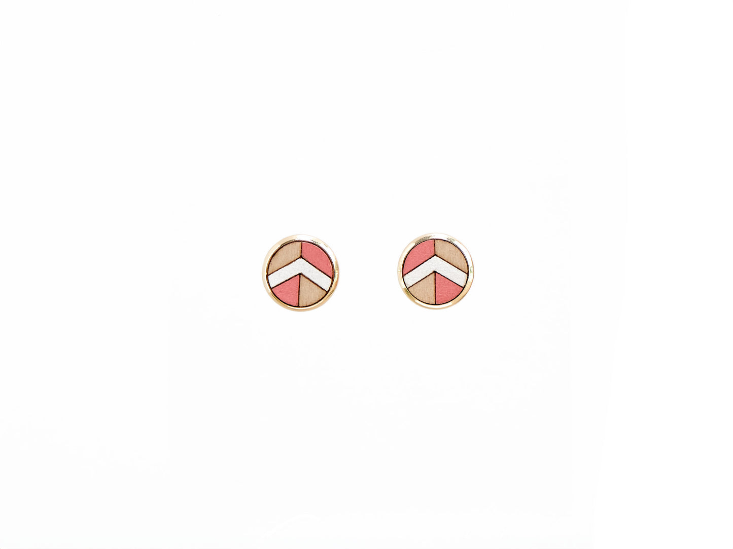 Chevron Hand Painted Stud Earrings - Pink
