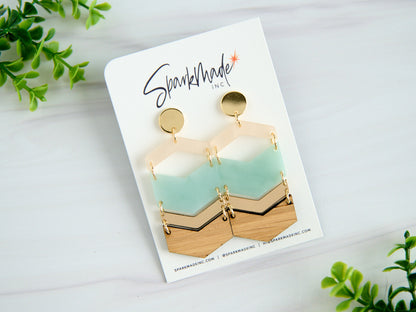Chevron Layers Earrings Green