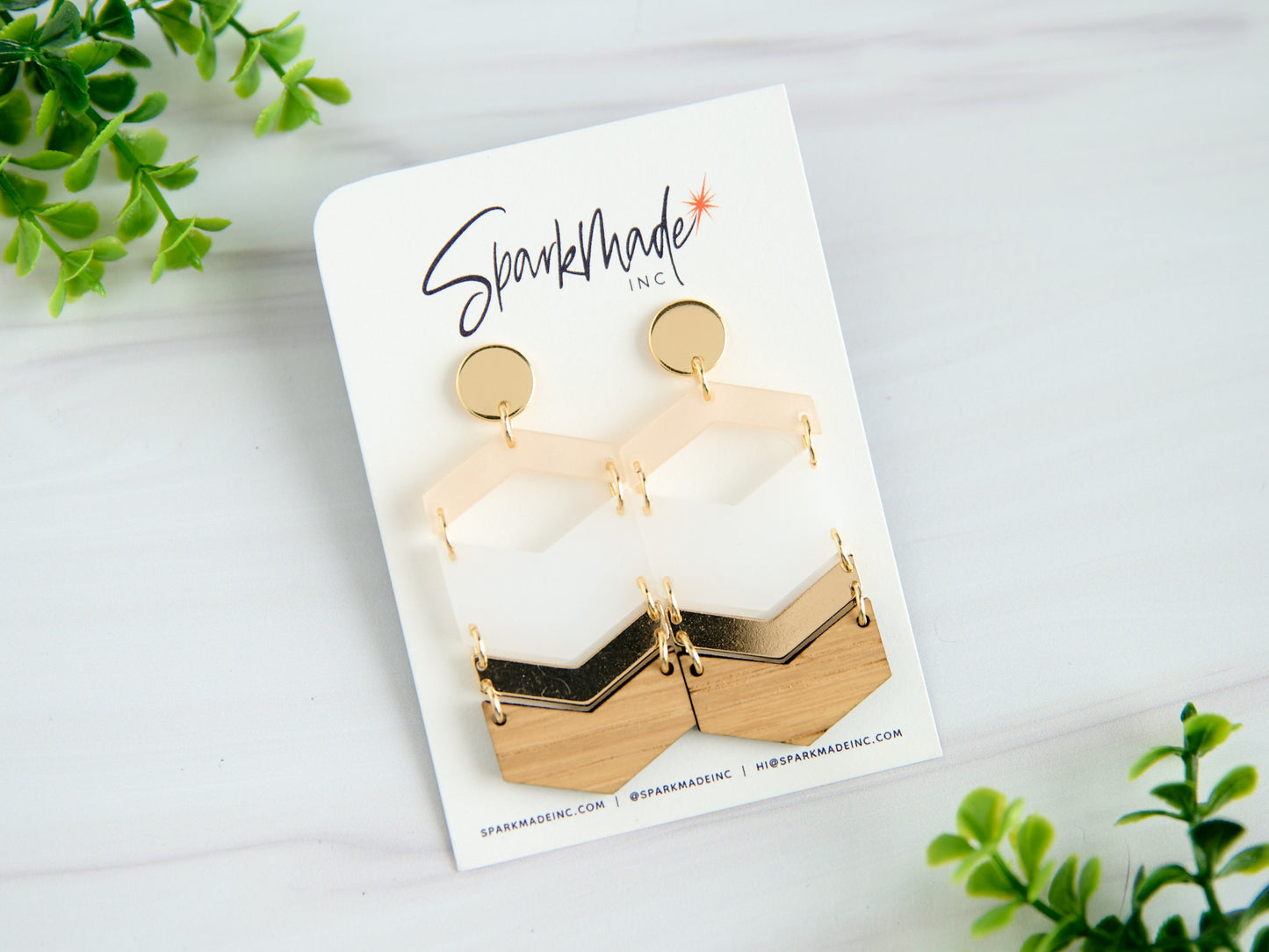 Chevron Layers Earrings White