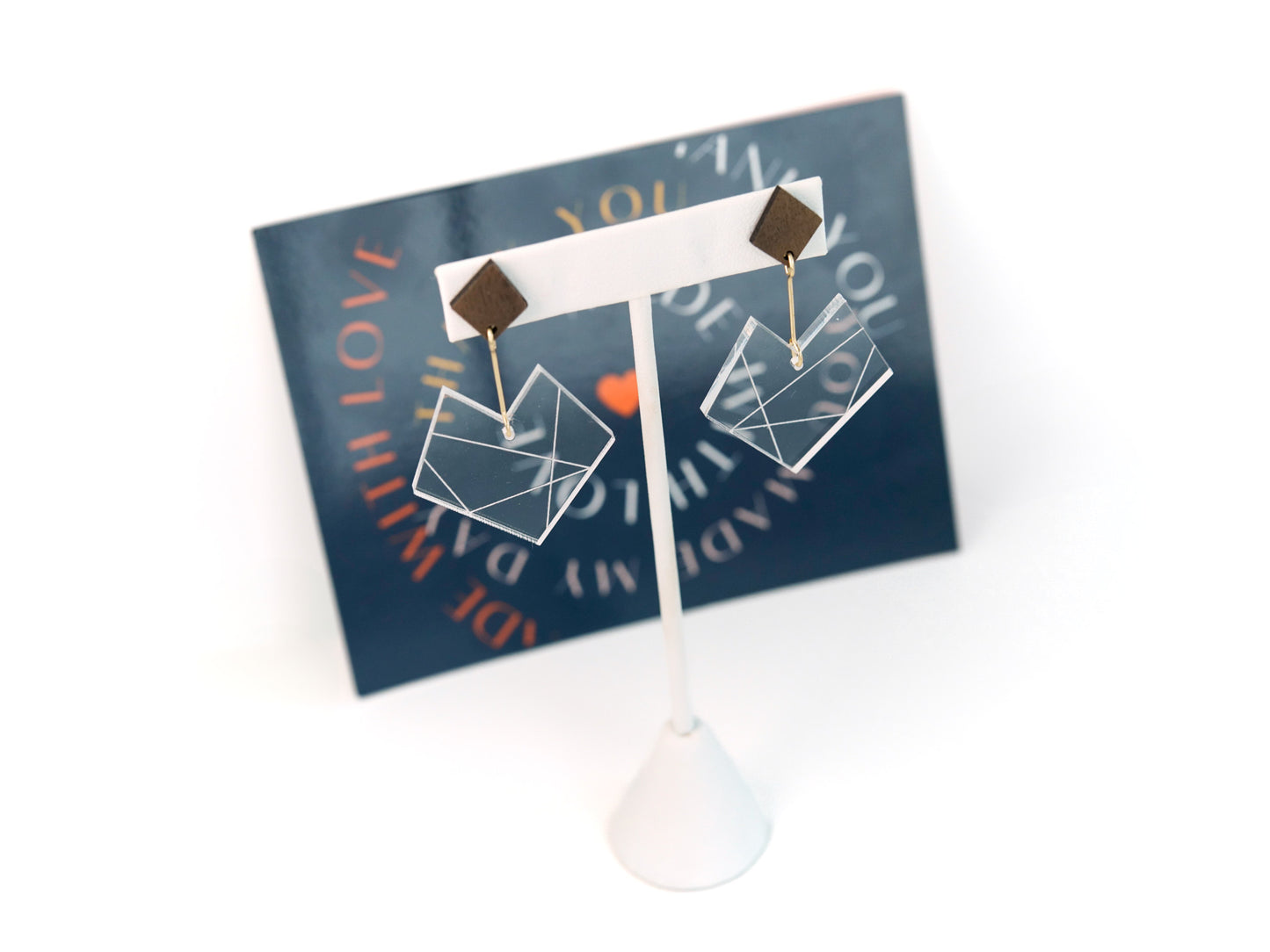 Clear Geometric Heart Earrings