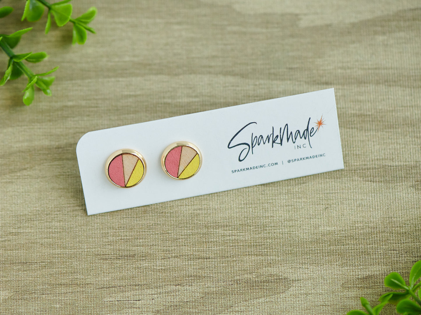 Color Duo Hand Painted Stud Earrings Pink/Yellow