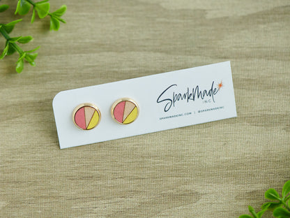 Color Duo Hand Painted Stud Earrings Pink/Yellow