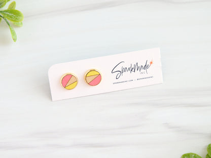 Color Duo Hand Painted Stud Earrings Pink/Yellow