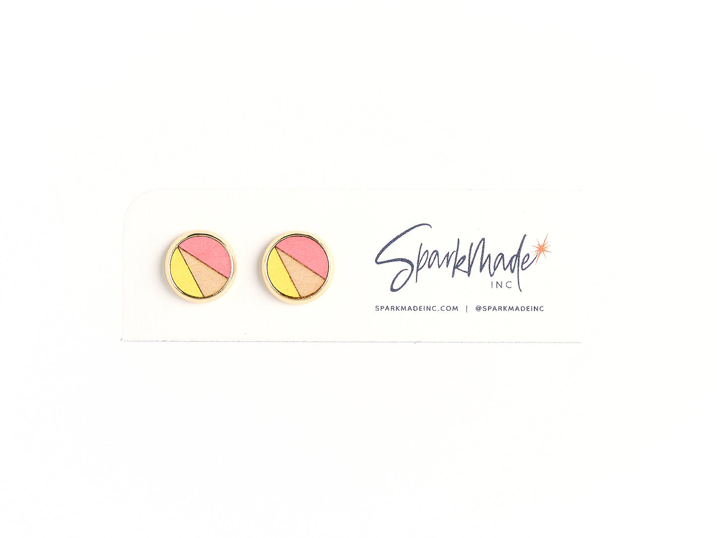 Color Duo Hand Painted Stud Earrings Pink/Yellow
