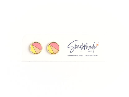 Color Duo Hand Painted Stud Earrings Pink/Yellow
