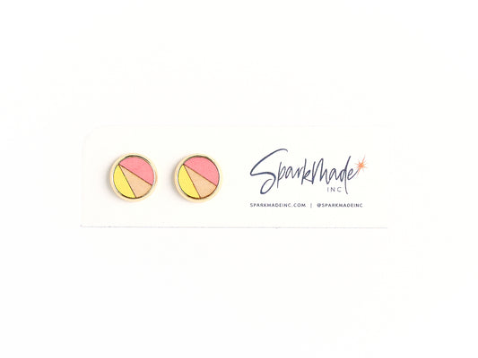 Color Duo Hand Painted Stud Earrings Pink/Yellow