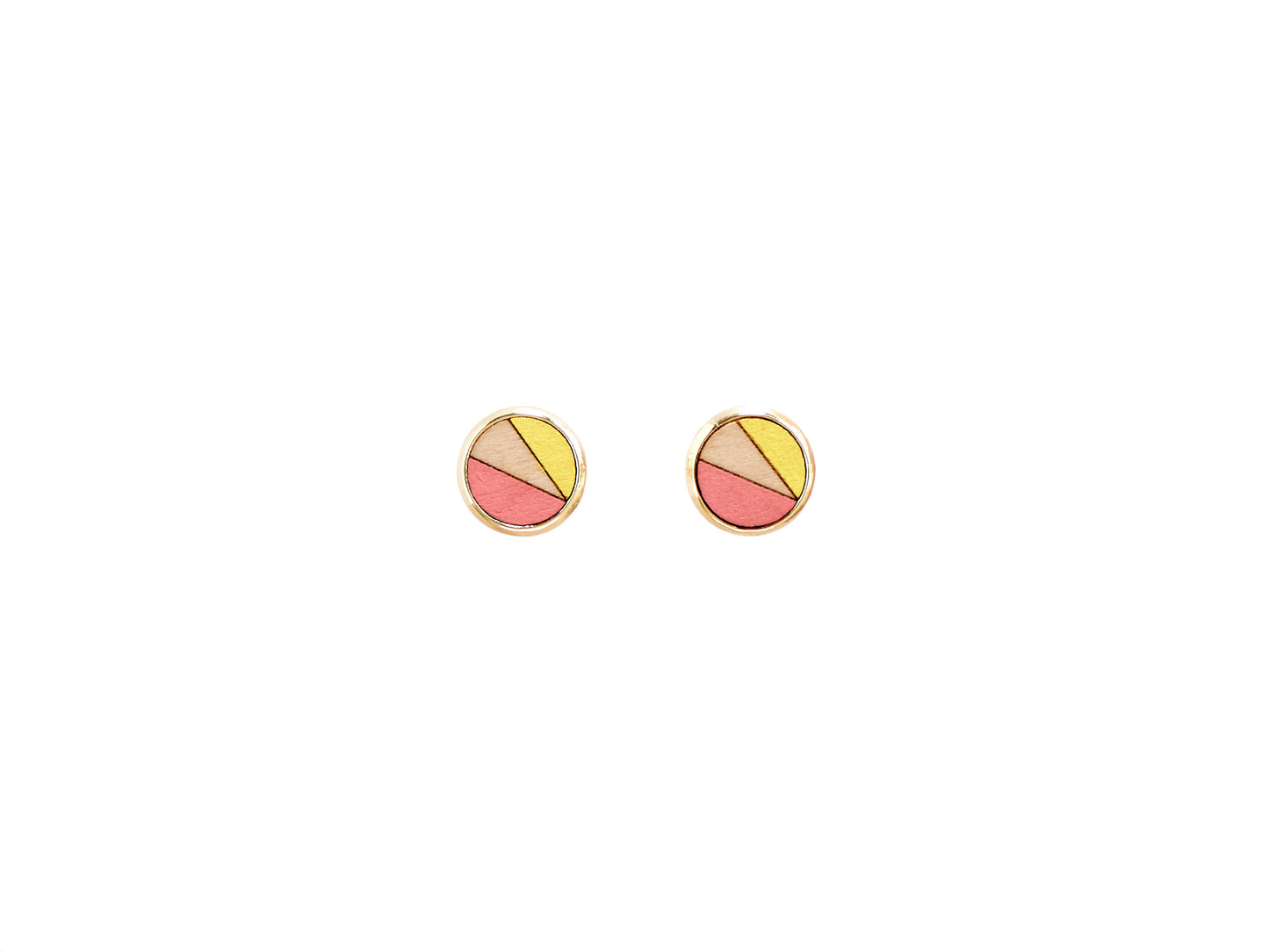 Color Duo Hand Painted Stud Earrings Pink/Yellow