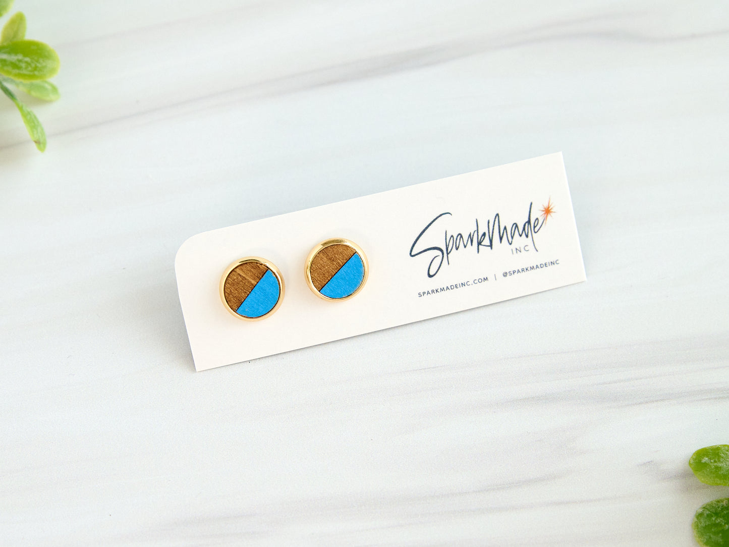 Color Split Hand Painted Stud Earrings - Blue