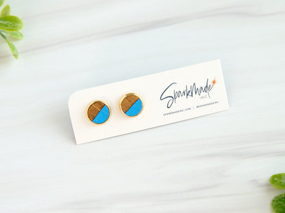 Color Split Hand Painted Stud Earrings - Blue