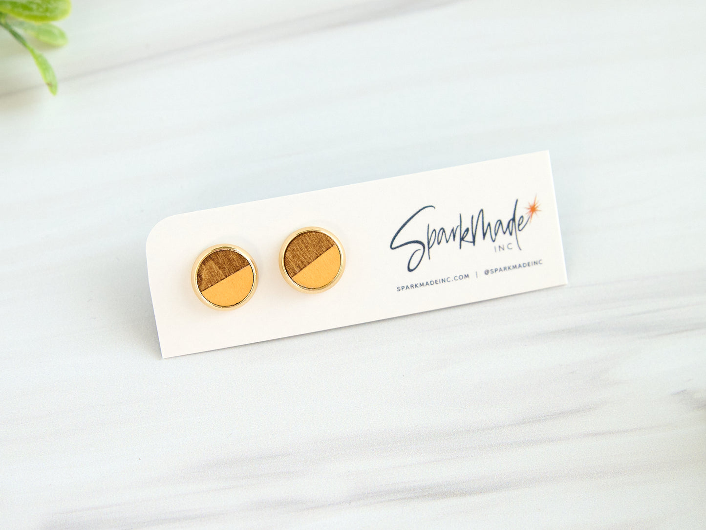Color Split Hand Painted Stud Earrings - Orange