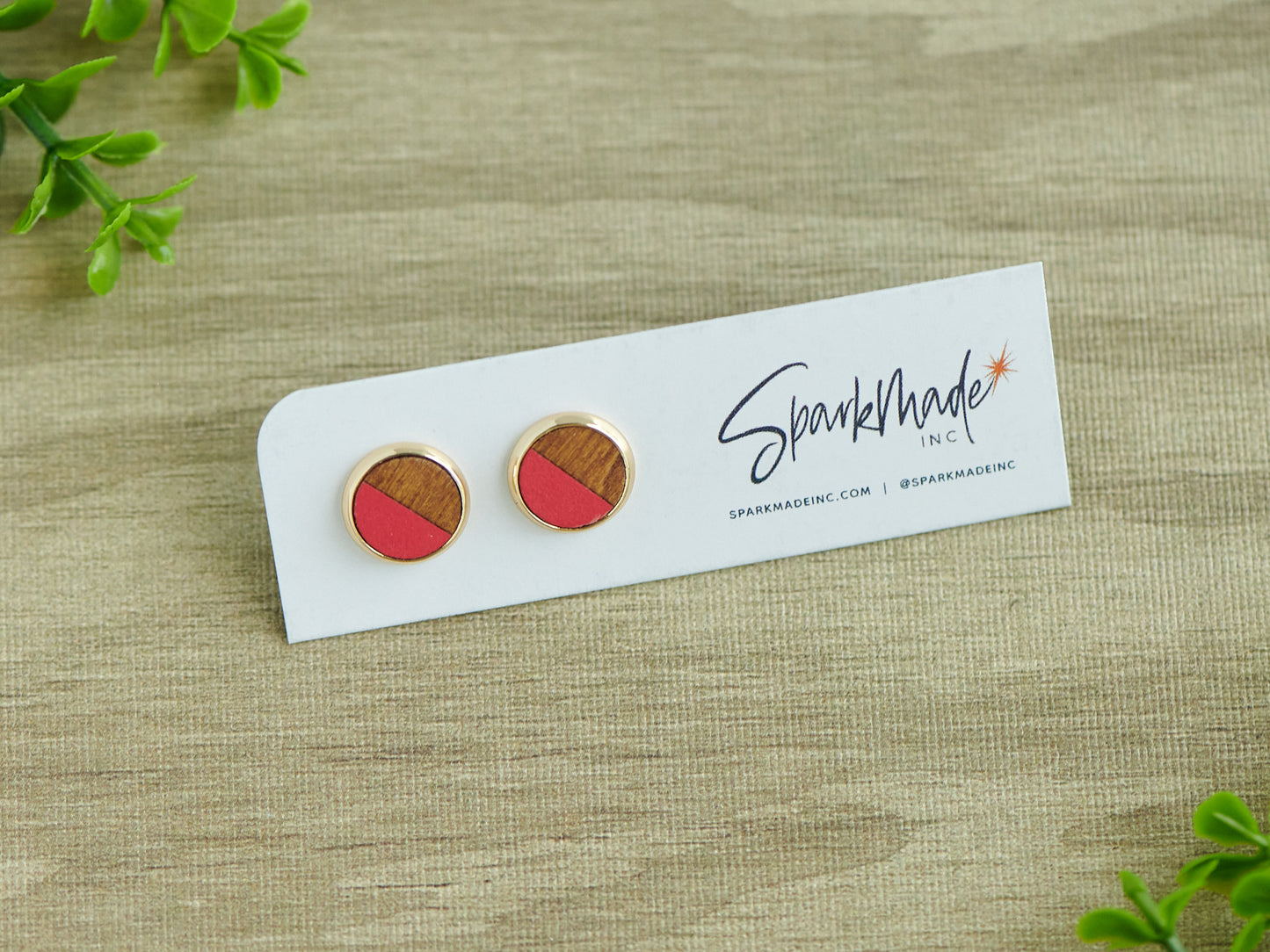 Color Split Hand Painted Stud Earrings - Red