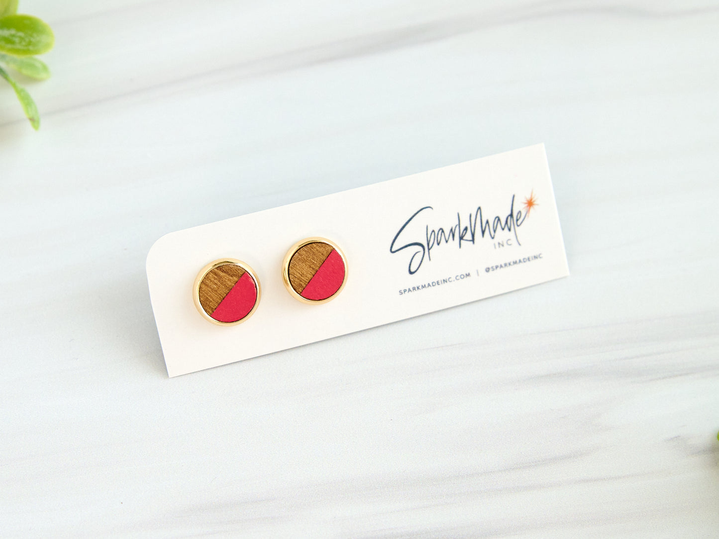 Color Split Hand Painted Stud Earrings - Red