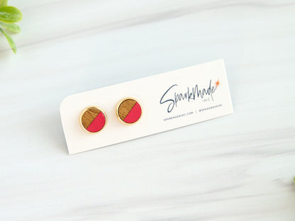 Color Split Hand Painted Stud Earrings - Red