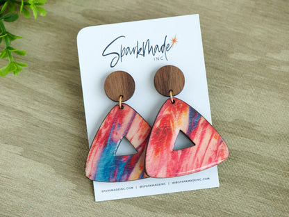 Colorful Triangle Statement Earrings - Pink/Blue