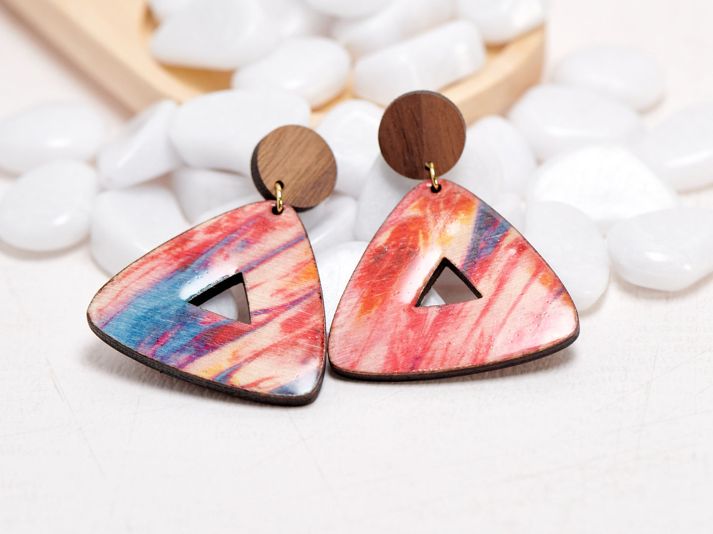 Colorful Triangle Statement Earrings - Pink/Blue