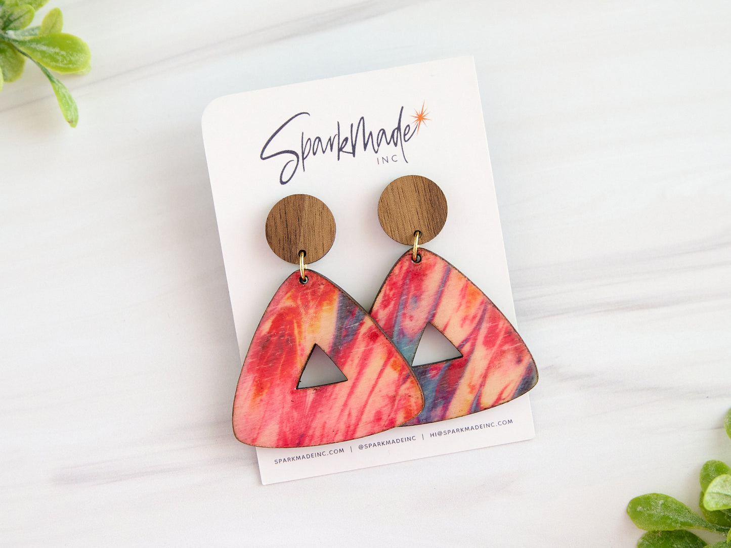 Colorful Triangle Statement Earrings - Pink/Blue