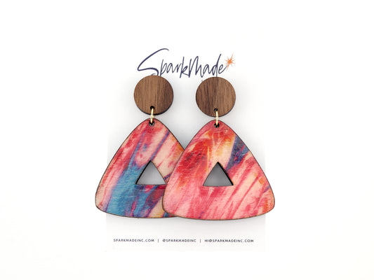 Colorful Triangle Statement Earrings - Pink/Blue