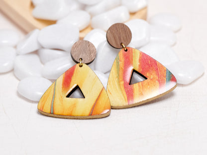 Colorful Triangle Statement Earrings - Yellow/Orange