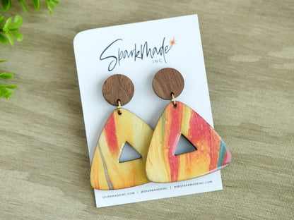 Colorful Triangle Statement Earrings - Yellow/Orange