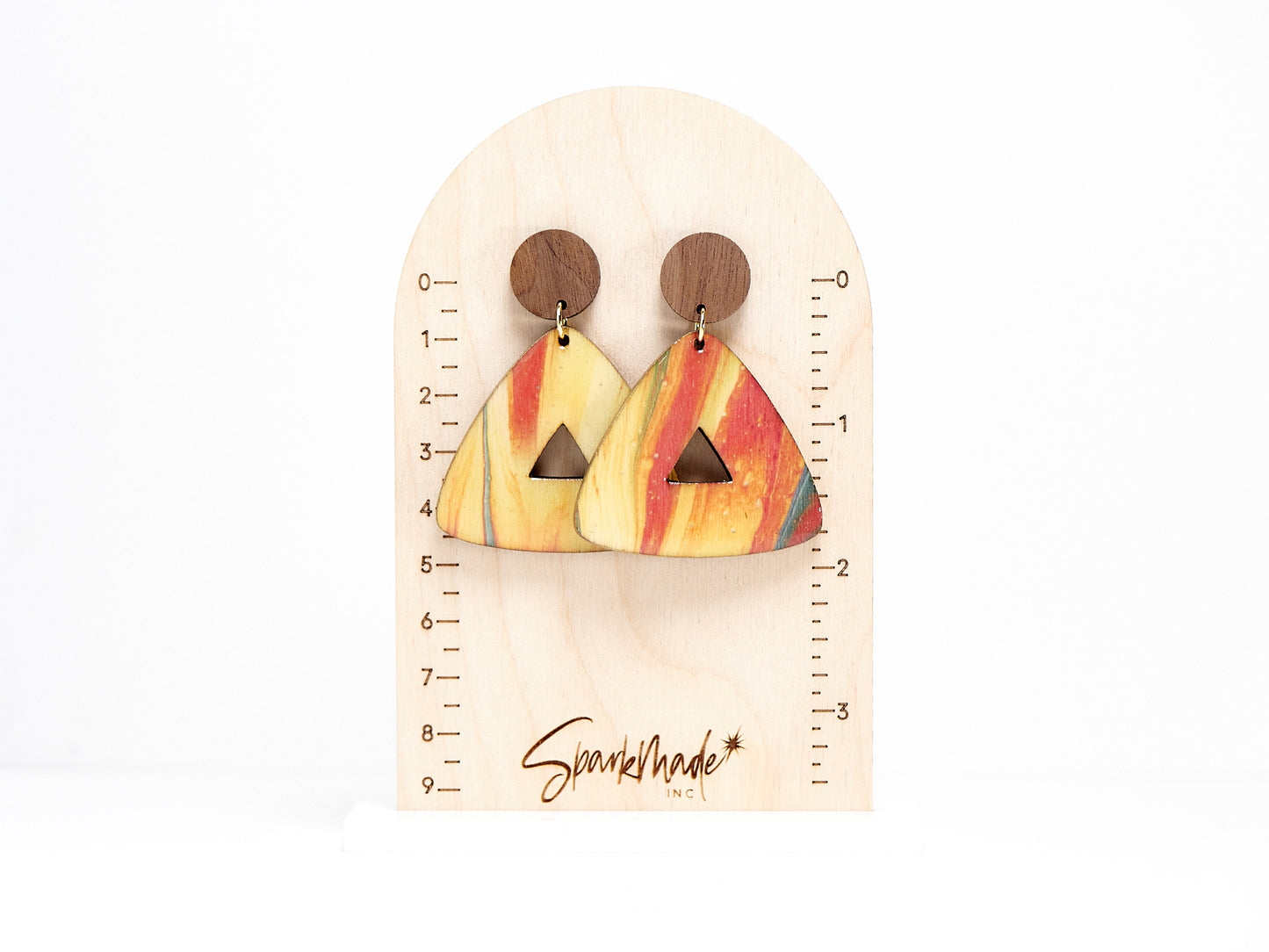 Colorful Triangle Statement Earrings - Yellow/Orange