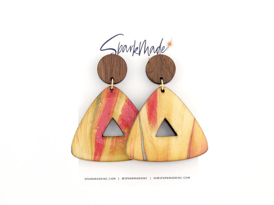Colorful Triangle Statement Earrings - Yellow/Orange